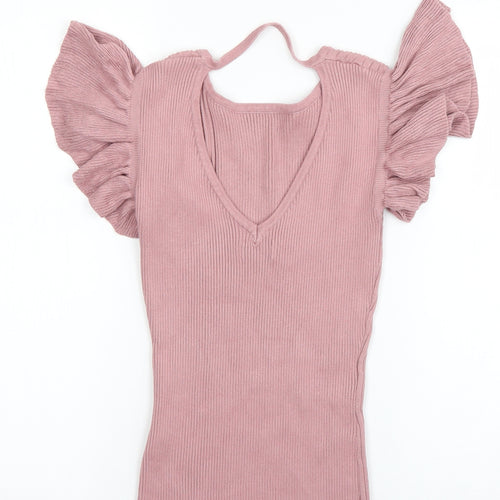 Apricot Womens Pink Boat Neck  Viscose Pullover Jumper Size 10   - open back