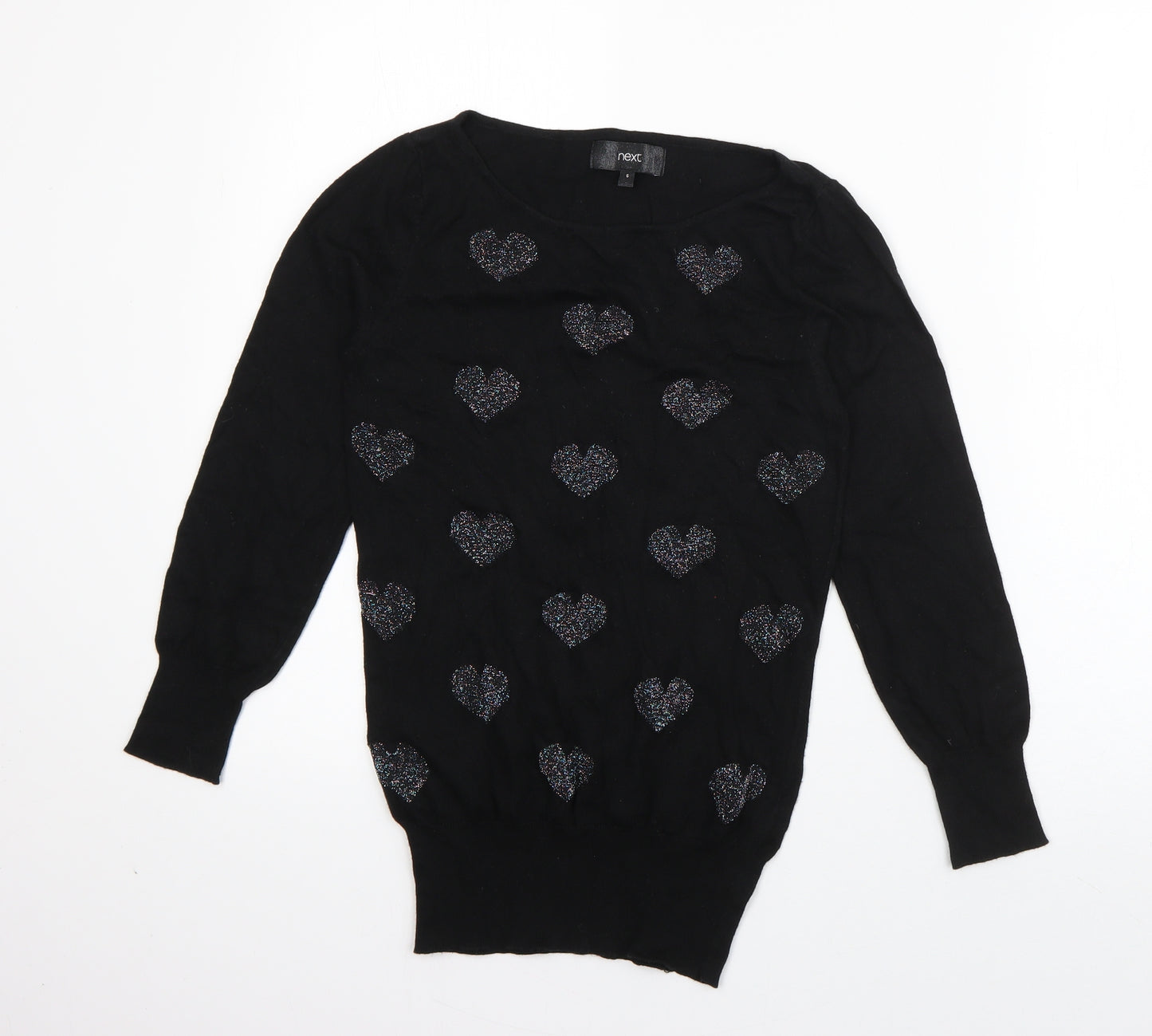 NEXT Womens Black High Neck Geometric Cotton Pullover Jumper Size 6