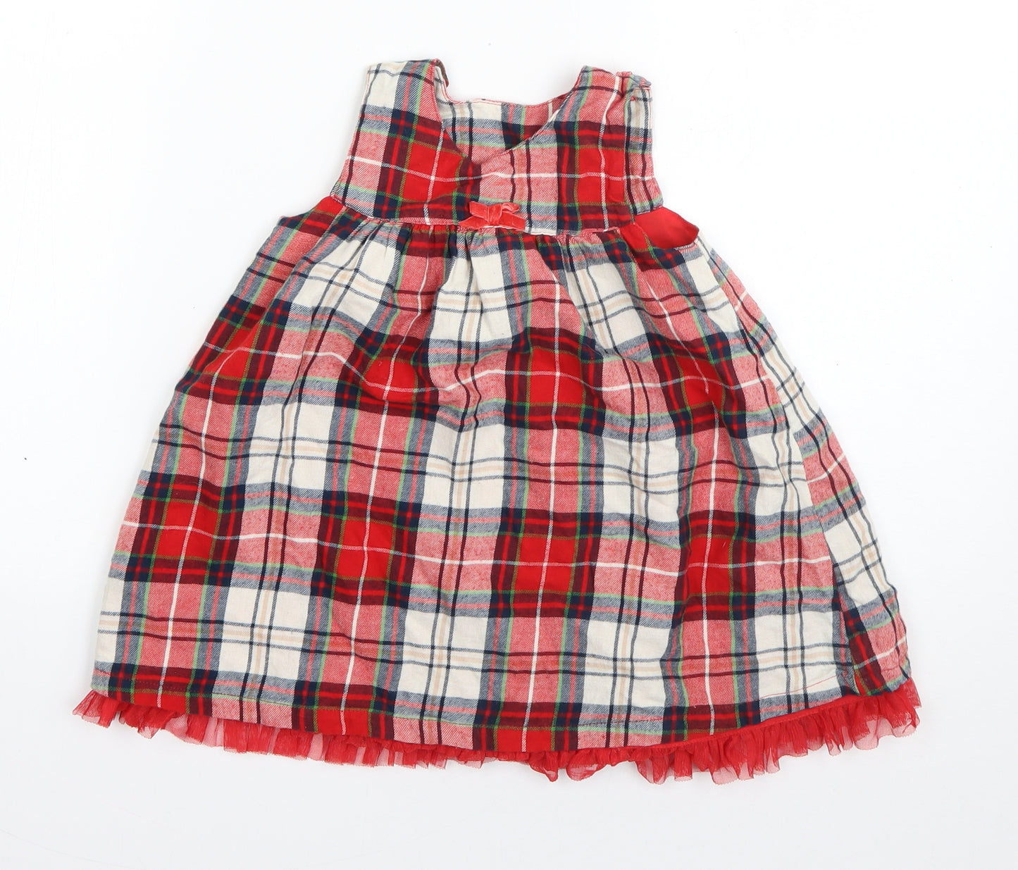 Nutmeg Girls Red Plaid Cotton A-Line  Size 12-18 Months  Round Neck Pullover