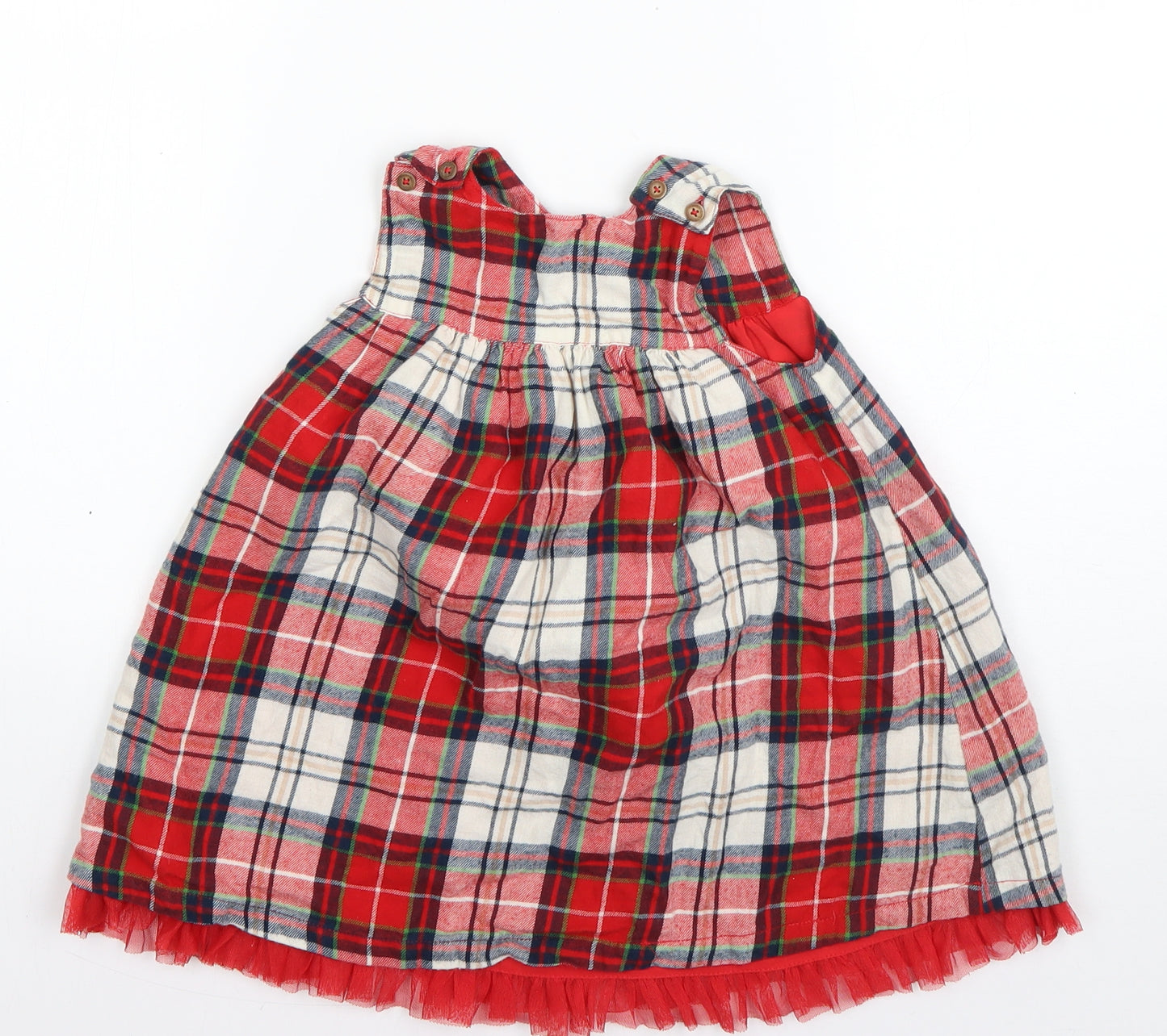 Nutmeg Girls Red Plaid Cotton A-Line  Size 12-18 Months  Round Neck Pullover