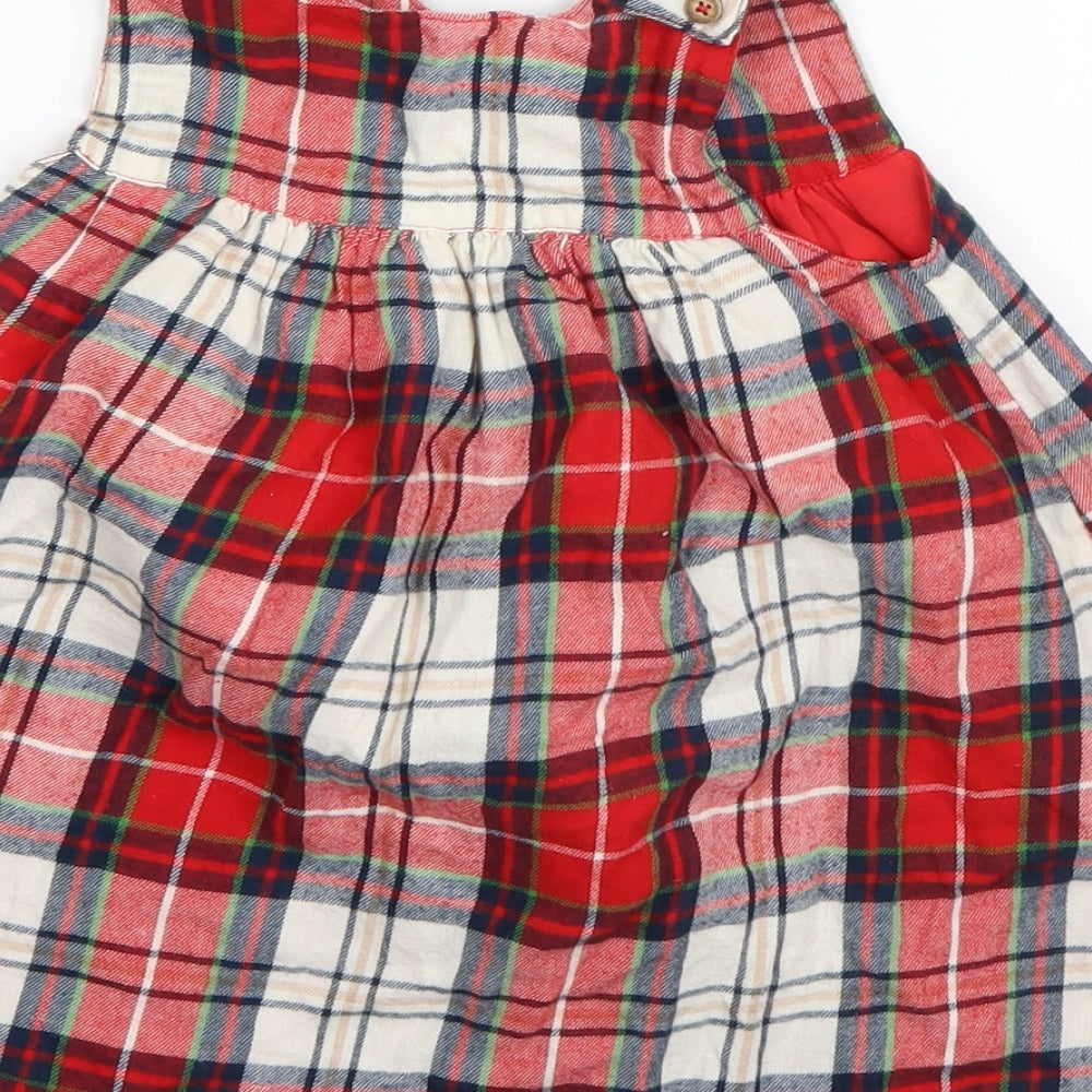 Nutmeg Girls Red Plaid Cotton A-Line  Size 12-18 Months  Round Neck Pullover