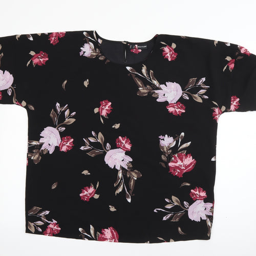 Body Flirt Womens Black Floral Polyester Basic Blouse Size 12 Roll Neck
