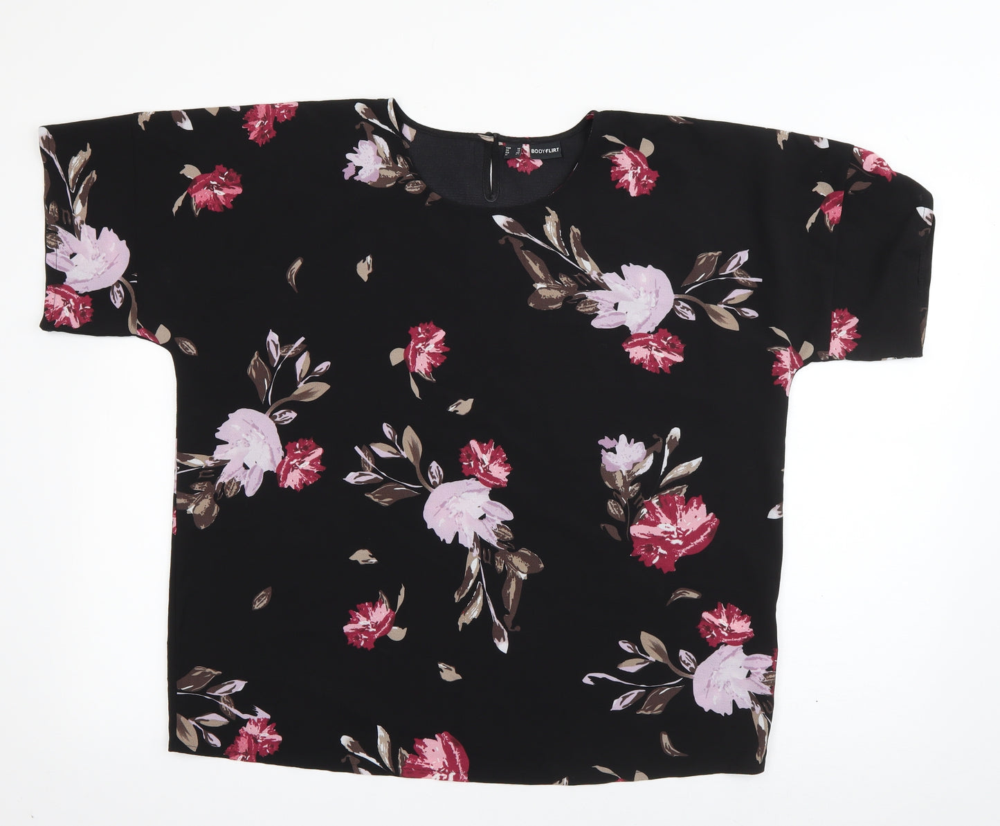 Body Flirt Womens Black Floral Polyester Basic Blouse Size 12 Roll Neck