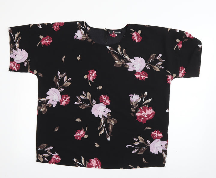 Body Flirt Womens Black Floral Polyester Basic Blouse Size 12 Roll Neck