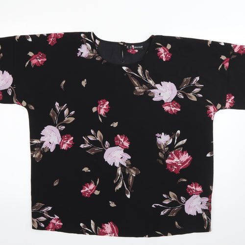 Body Flirt Womens Black Floral Polyester Basic Blouse Size 12 Roll Neck