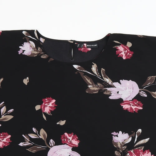 Body Flirt Womens Black Floral Polyester Basic Blouse Size 12 Roll Neck