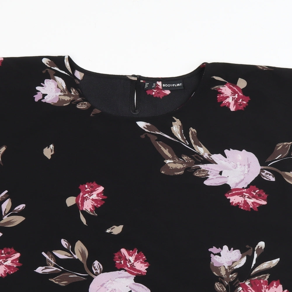 Body Flirt Womens Black Floral Polyester Basic Blouse Size 12 Roll Neck