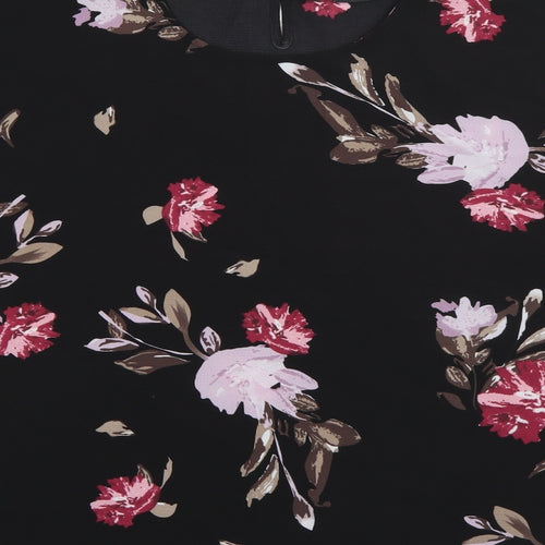 Body Flirt Womens Black Floral Polyester Basic Blouse Size 12 Roll Neck