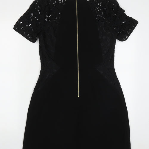 Oasis Womens Black  Polyester Pencil Dress  Size 10  Round Neck Zip