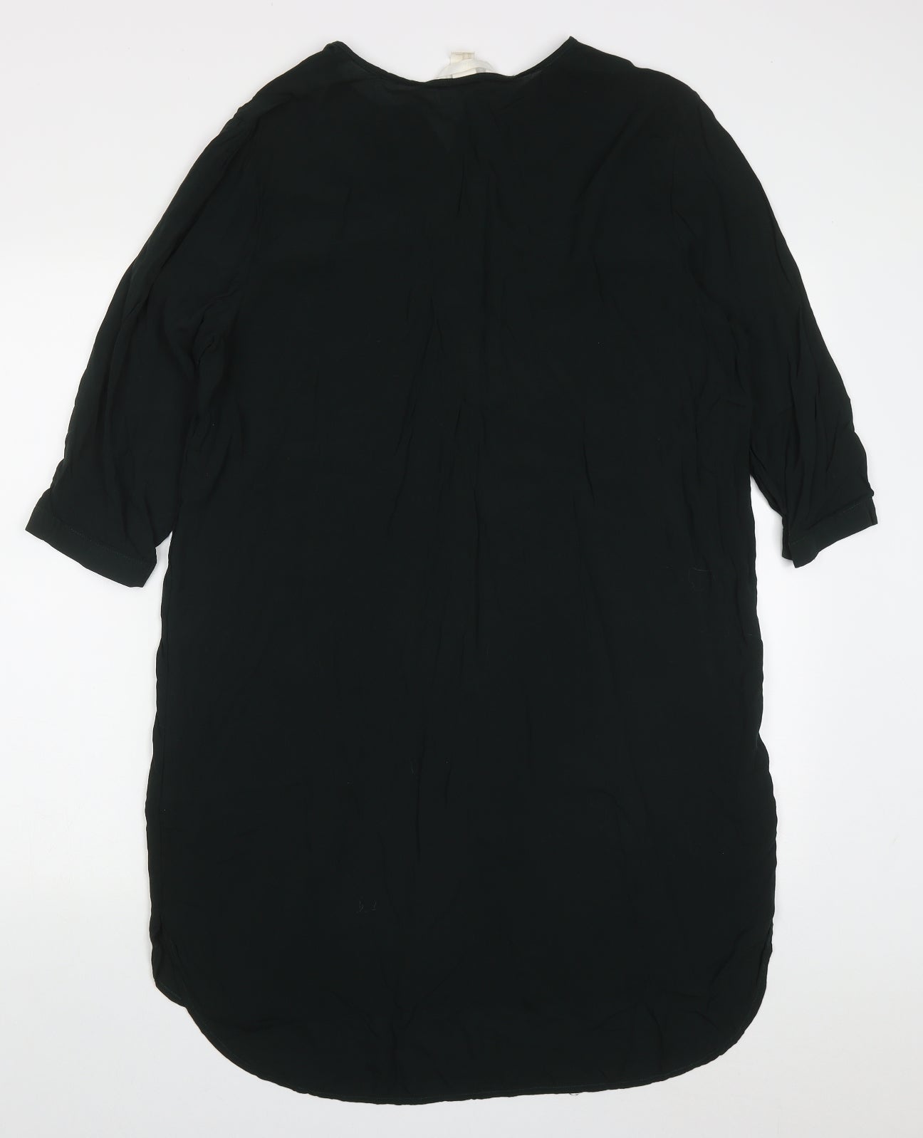H&M Womens Green  Viscose Shirt Dress  Size 14  V-Neck Pullover