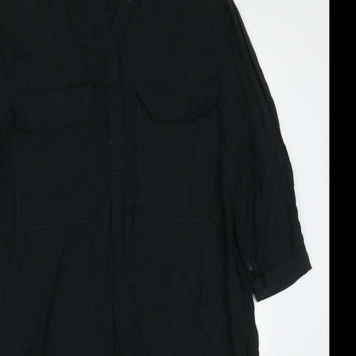 H&M Womens Green  Viscose Shirt Dress  Size 14  V-Neck Pullover