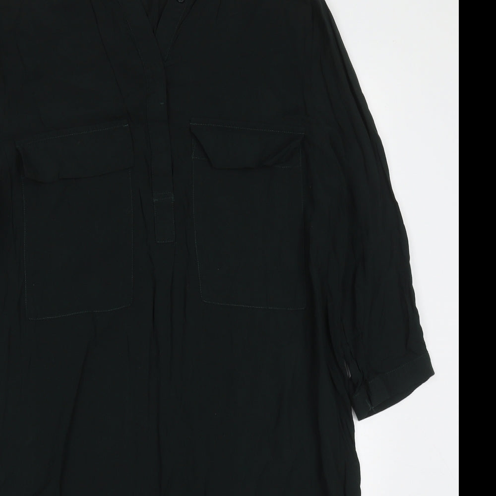 H&M Womens Green  Viscose Shirt Dress  Size 14  V-Neck Pullover