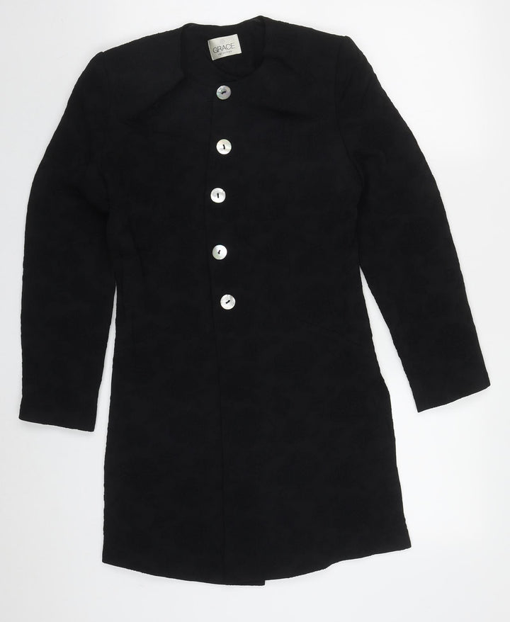 Grace Womens Black Floral Jacket Size 10 Button