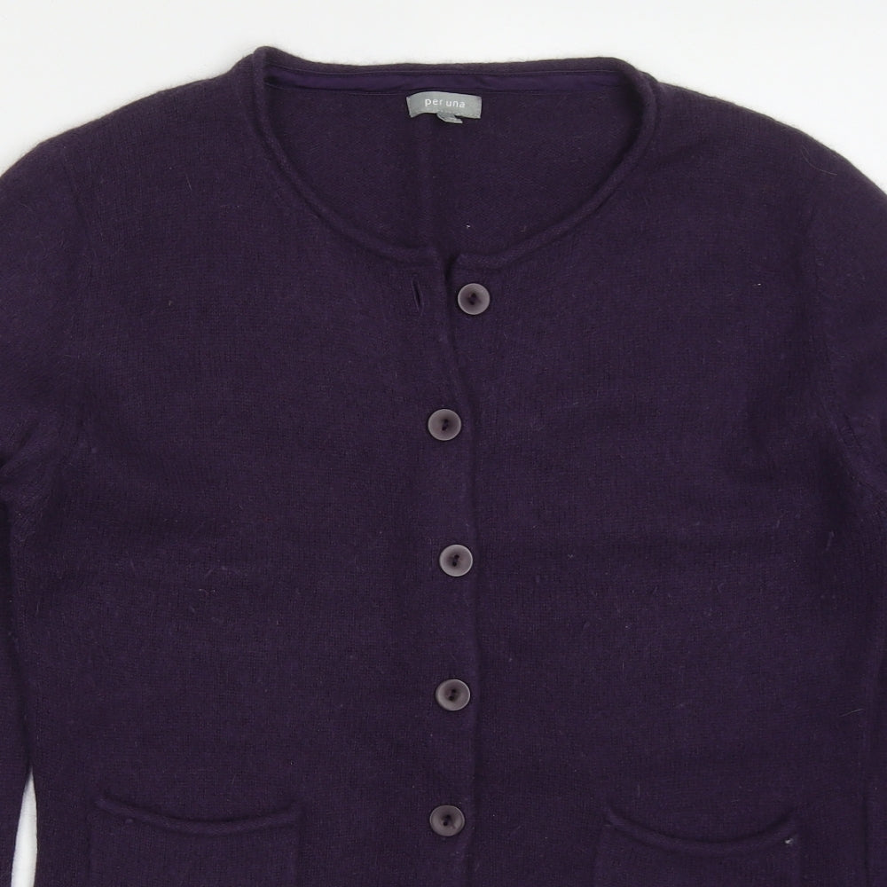 Per Una Womens Purple Round Neck  Angora Cardigan Jumper Size 14