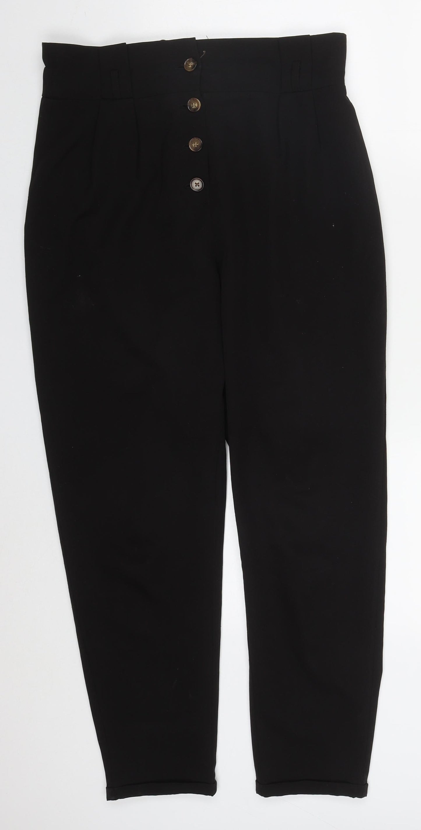 Primark Womens Black  Polyester Trousers  Size 10 L27 in Regular Button