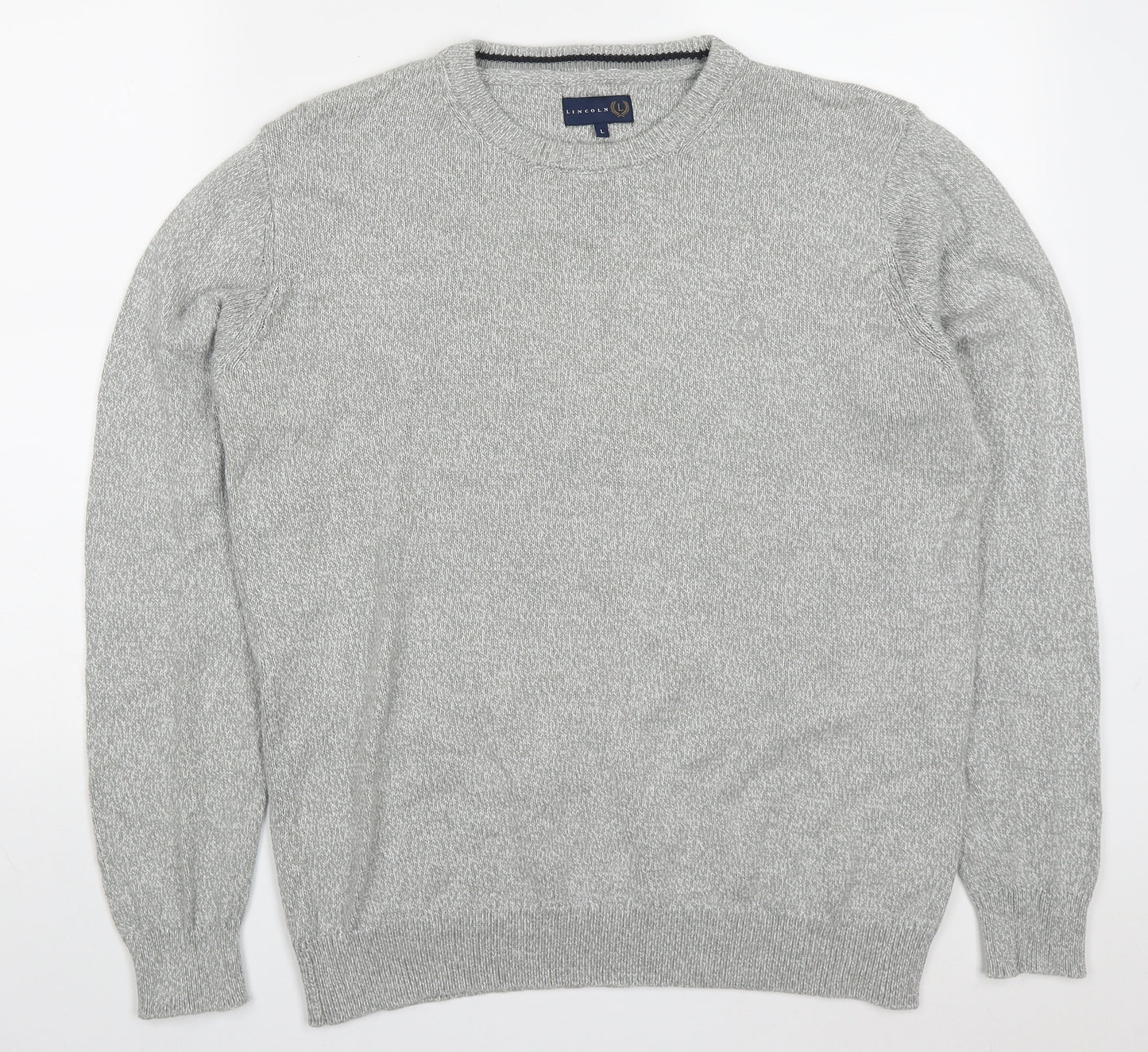 Lincoln Mens Grey Round Neck  Cotton Pullover Jumper Size L