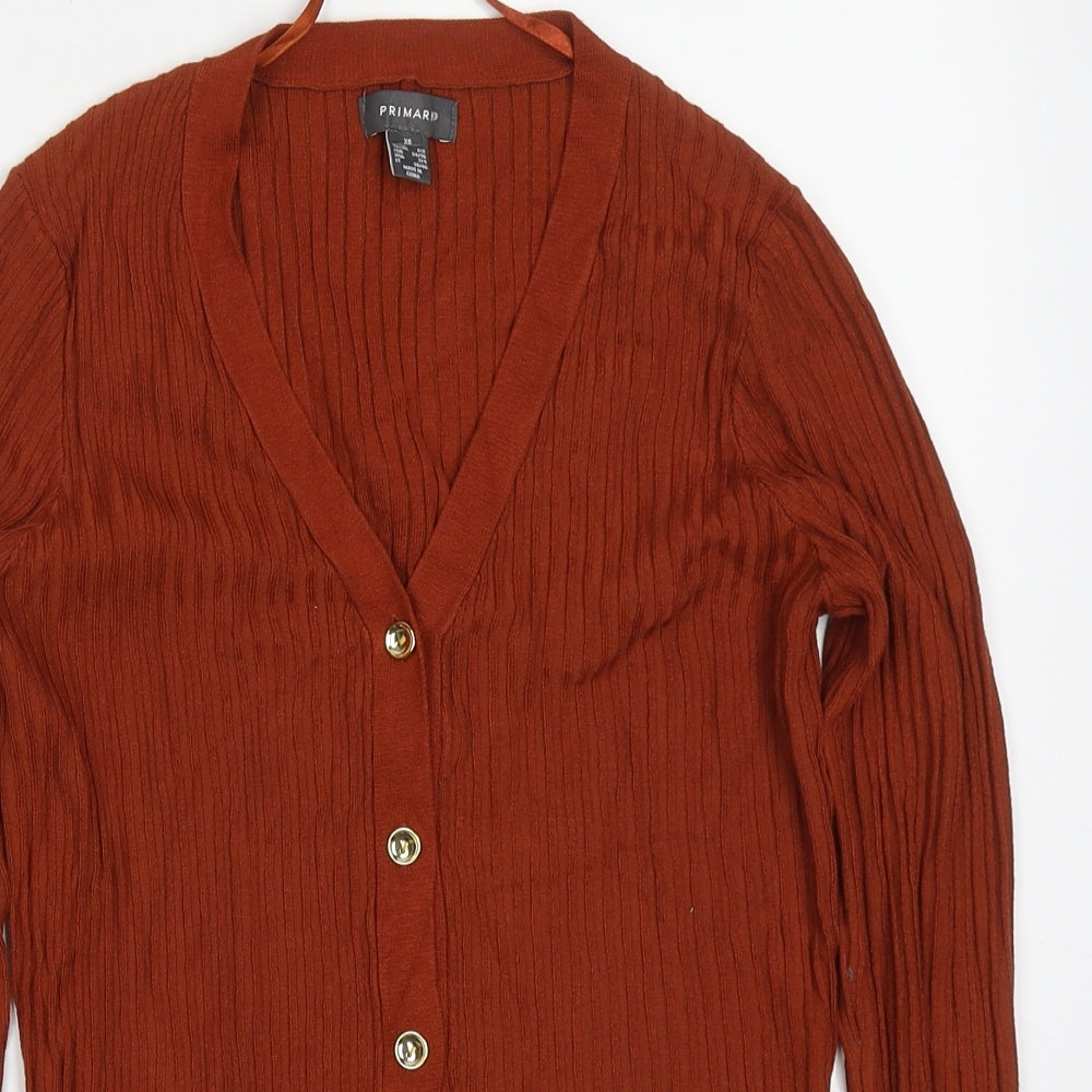 Primark Womens Brown V-Neck  Viscose Cardigan Jumper Size 6   - Rust Coloured
