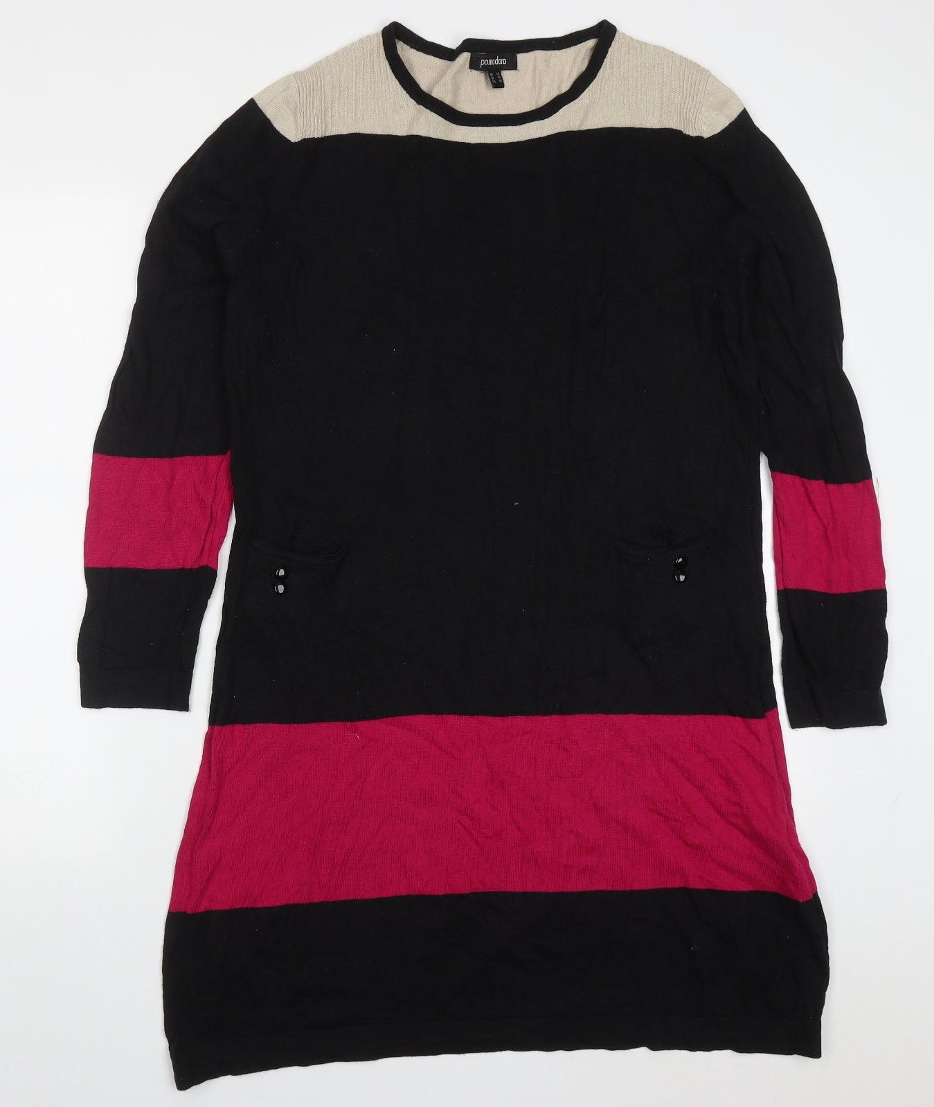 Pomodoro  Womens Multicoloured Striped Viscose Jumper Dress  Size 18  Round Neck Pullover
