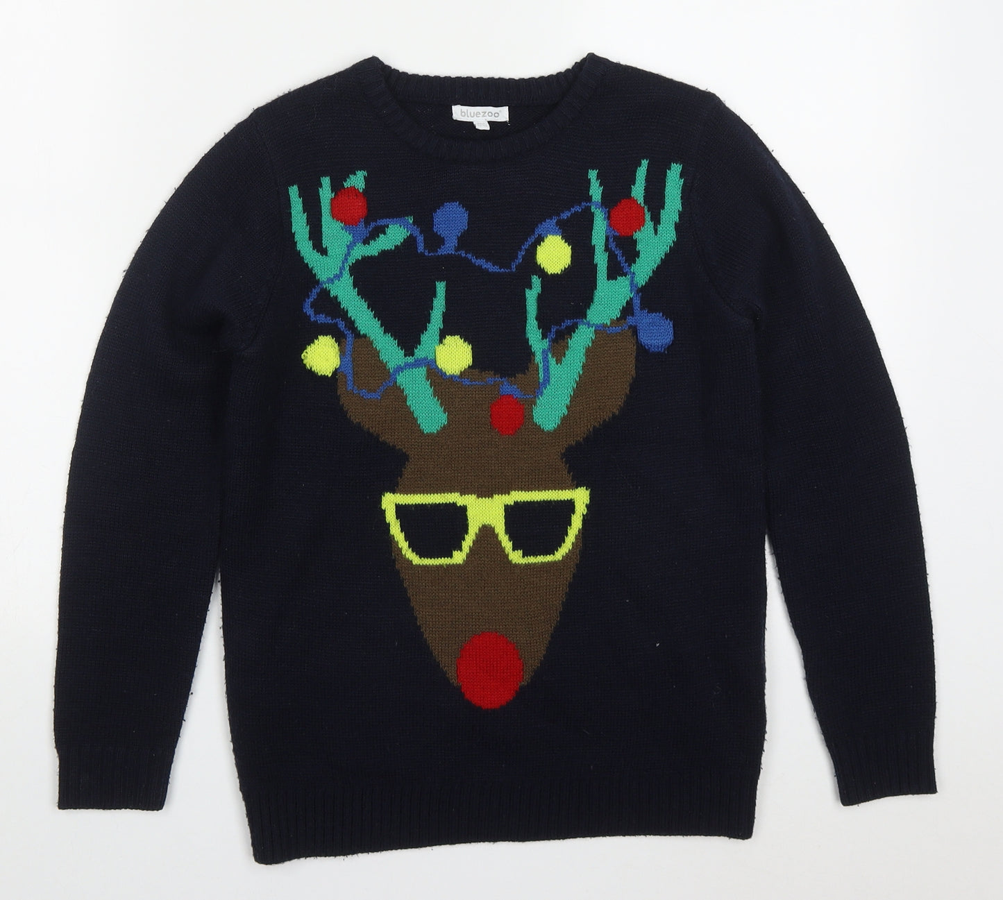Blue Zoo Boys Blue Round Neck  Acrylic Pullover Jumper Size 11-12 Years  Pullover - Rudolph Christmas Jumper
