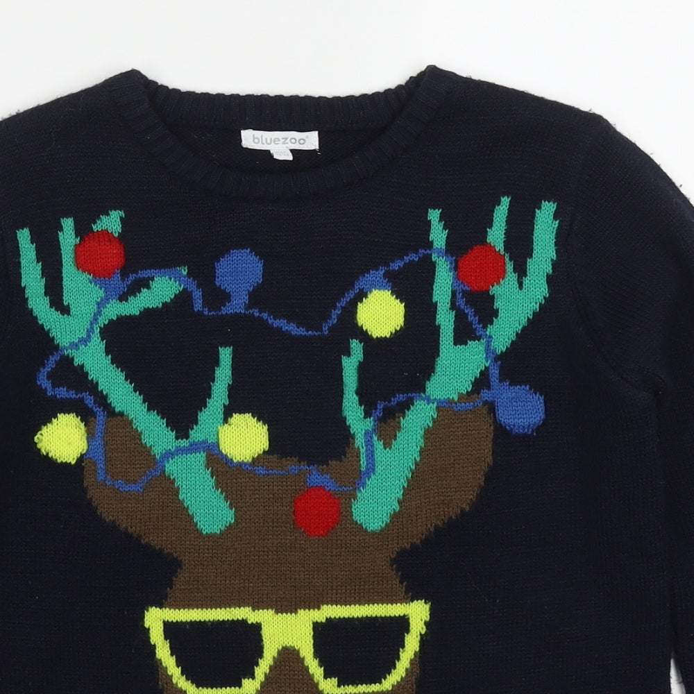 Blue Zoo Boys Blue Round Neck  Acrylic Pullover Jumper Size 11-12 Years  Pullover - Rudolph Christmas Jumper