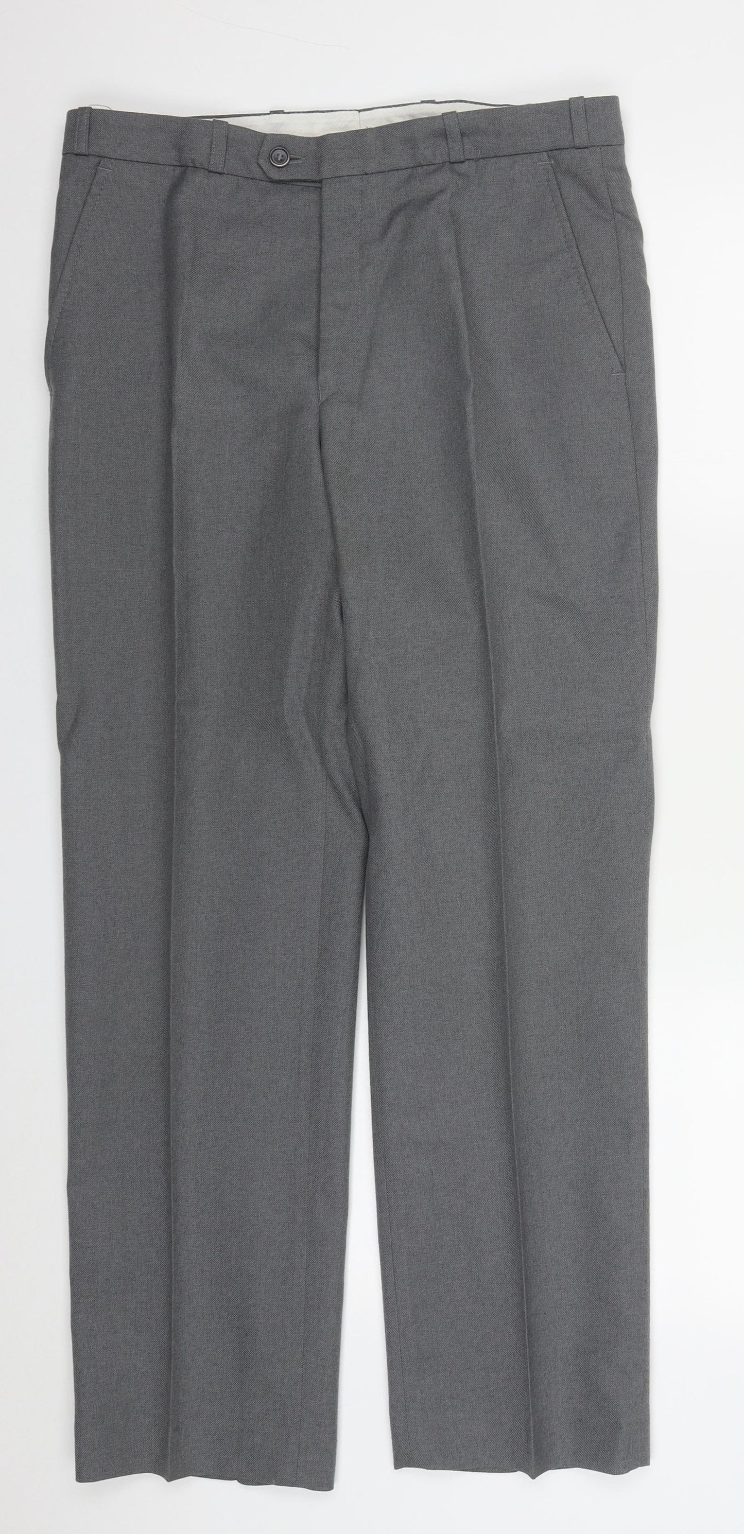 Preworn Mens Grey  Wool Trousers  Size 33 L29 in Regular Button