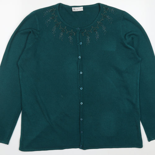BHS Womens Green Round Neck  Acrylic Cardigan Jumper Size 20