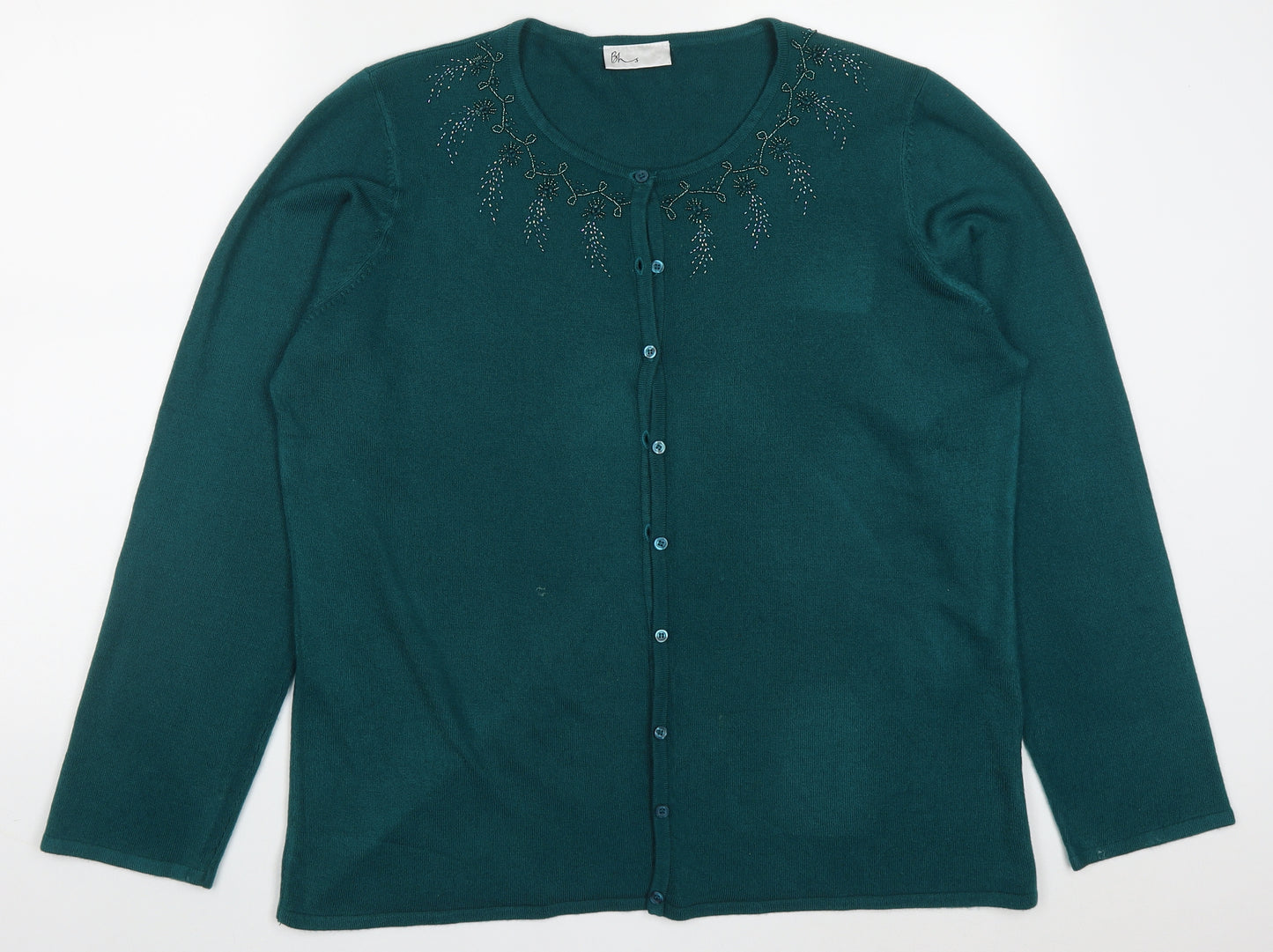 BHS Womens Green Round Neck  Acrylic Cardigan Jumper Size 20
