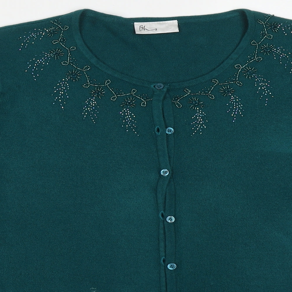 BHS Womens Green Round Neck  Acrylic Cardigan Jumper Size 20