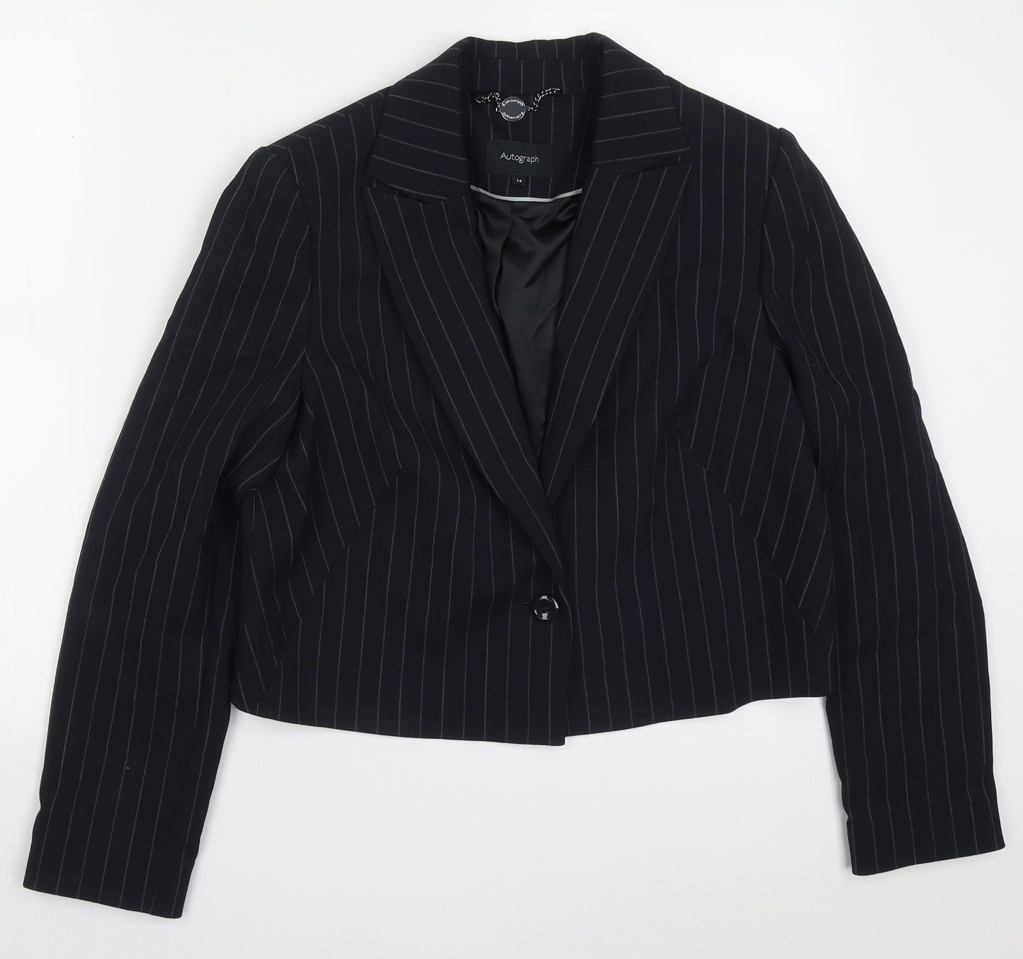Marks and Spencer Womens Blue Striped Wool Jacket Suit Jacket Size 14