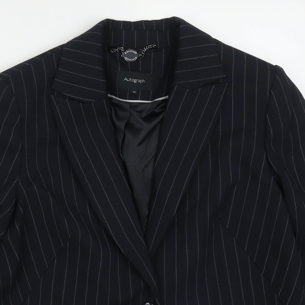 Marks and Spencer Womens Blue Striped Wool Jacket Suit Jacket Size 14