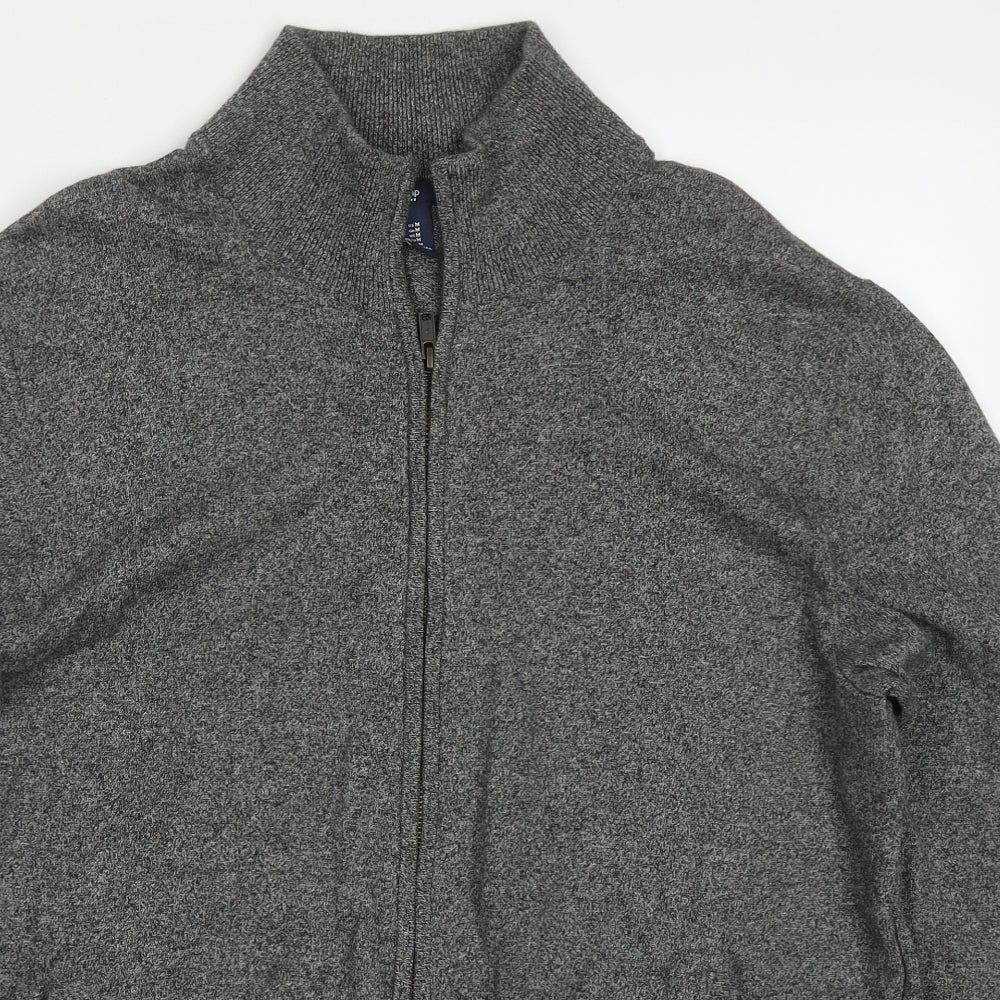 Gap Mens Grey Round Neck  Cotton Full Zip Jumper Size M