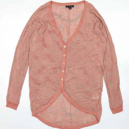 H by Halston Womens Pink V-Neck Striped Viscose Cardigan Jumper Size XS