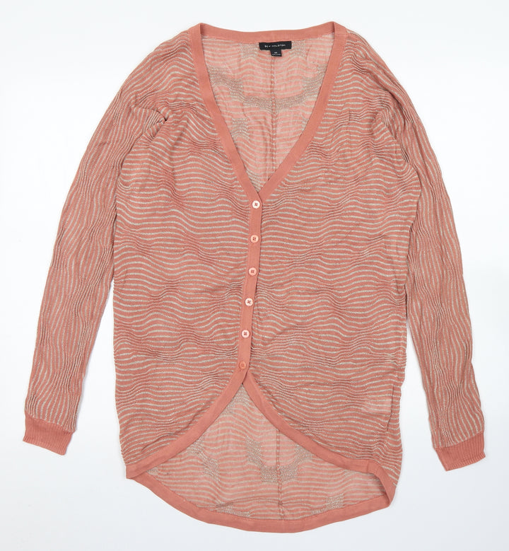 H by Halston Womens Pink V-Neck Striped Viscose Cardigan Jumper Size XS