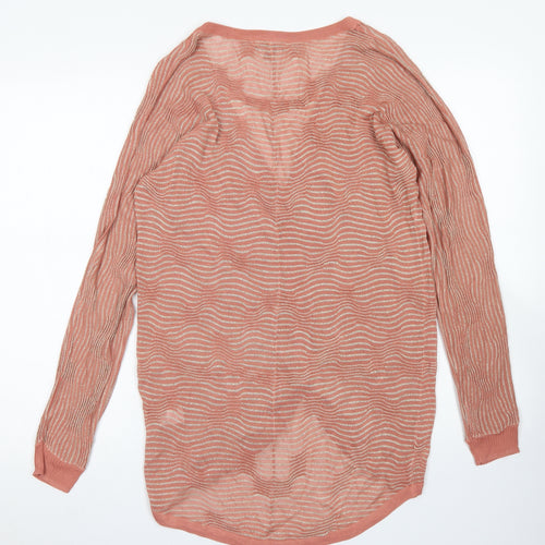 H by Halston Womens Pink V-Neck Striped Viscose Cardigan Jumper Size XS