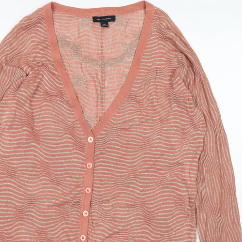 H by Halston Womens Pink V-Neck Striped Viscose Cardigan Jumper Size XS