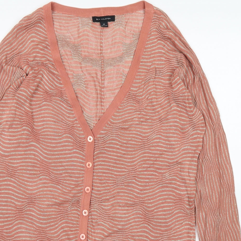H by Halston Womens Pink V-Neck Striped Viscose Cardigan Jumper Size XS
