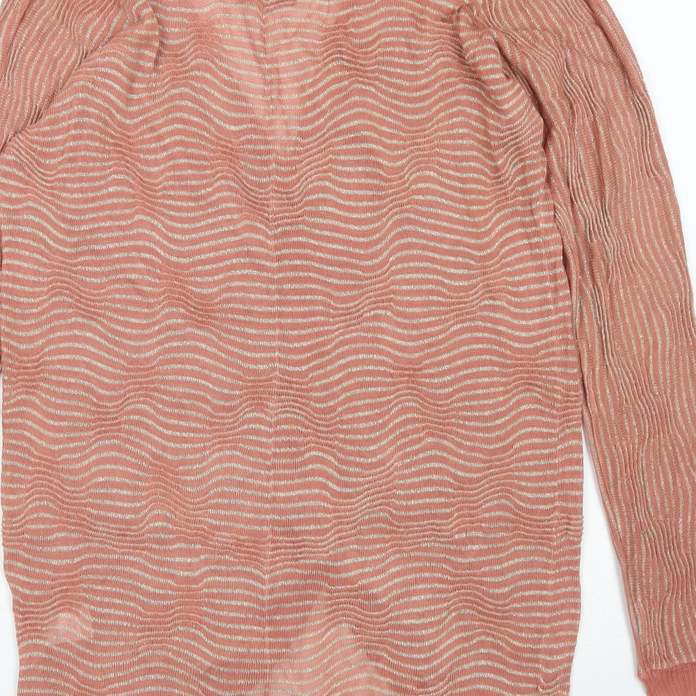 H by Halston Womens Pink V-Neck Striped Viscose Cardigan Jumper Size XS