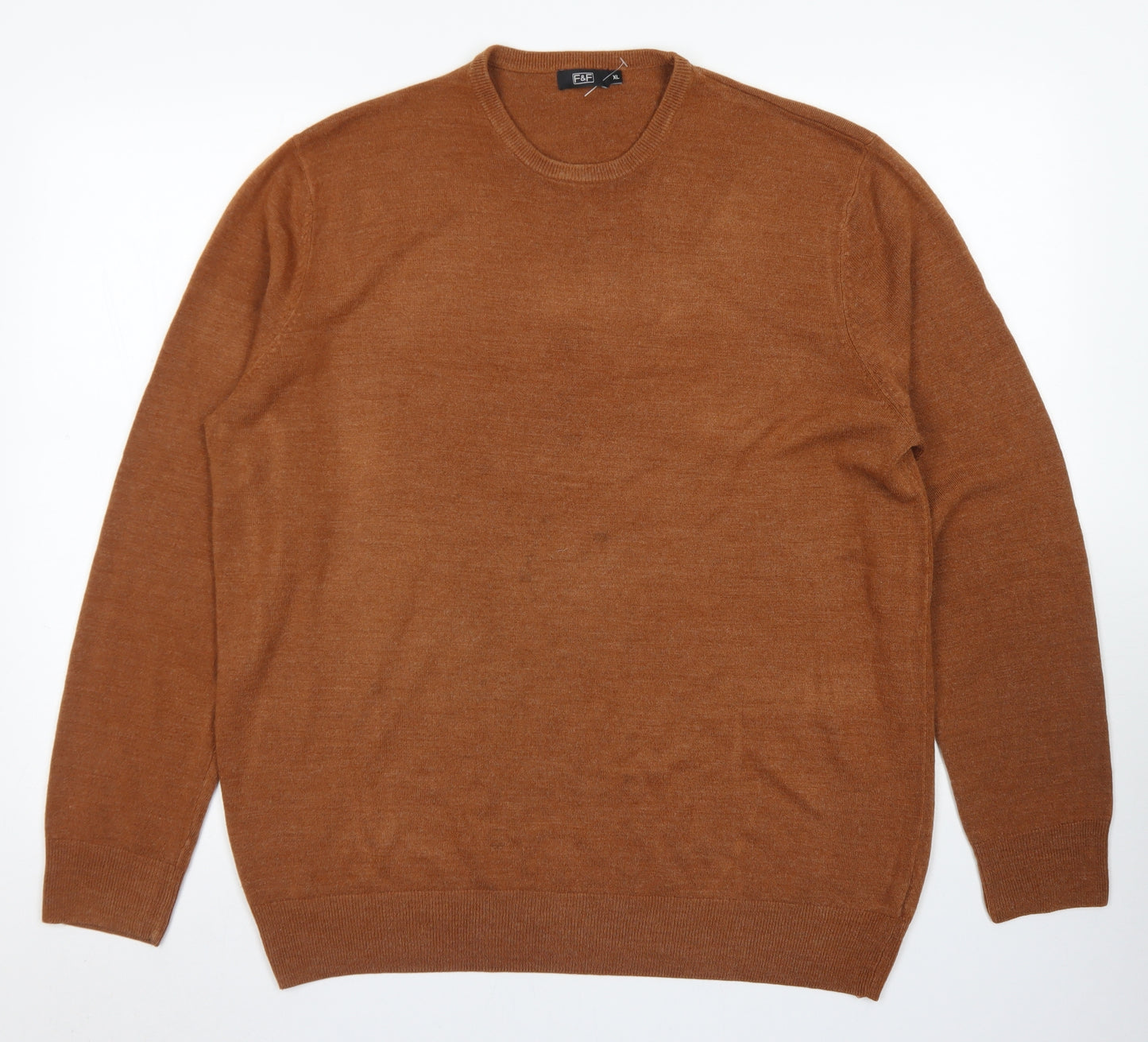F&F Mens Brown Crew Neck  Acrylic Pullover Jumper Size XL