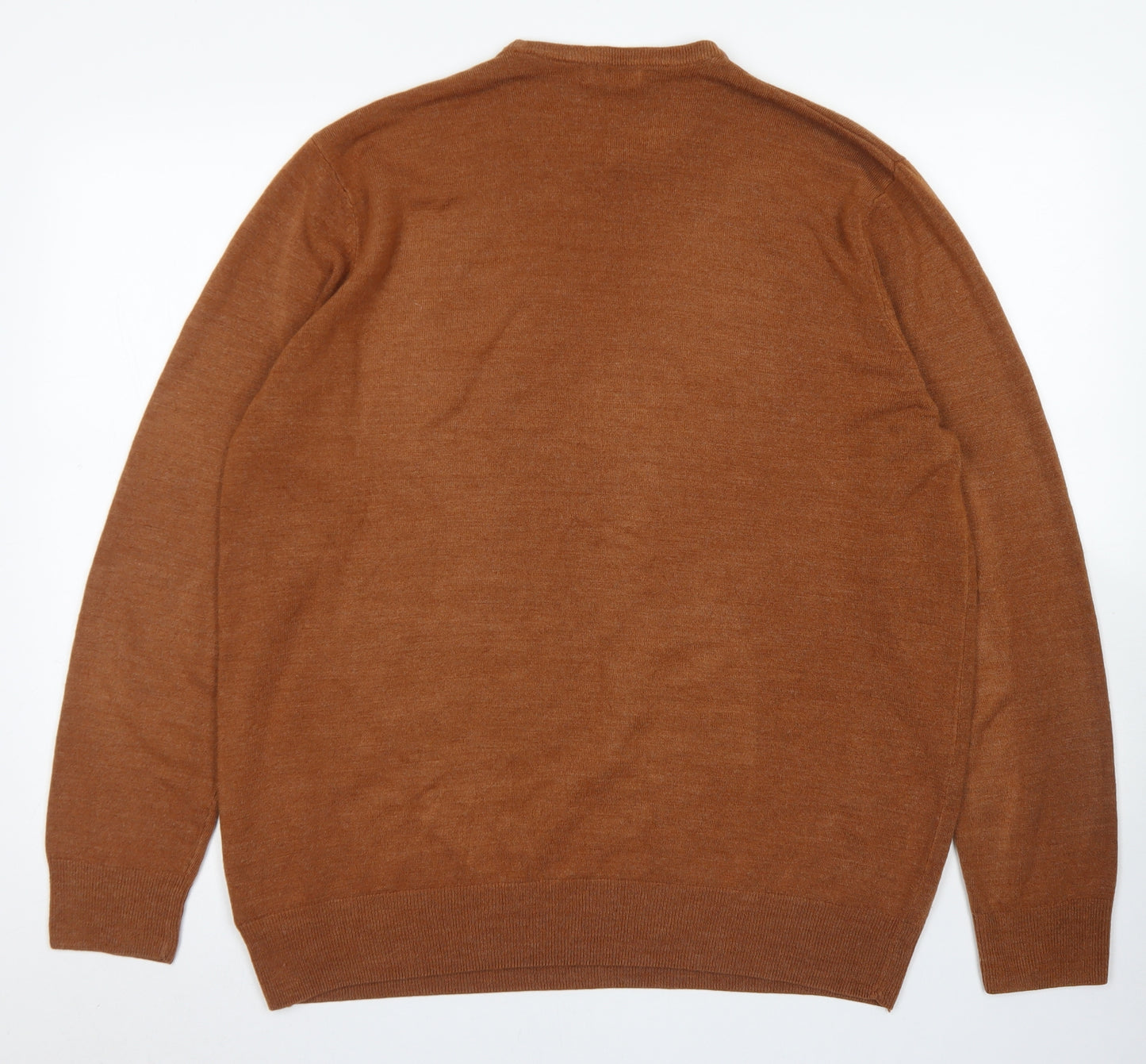 F&F Mens Brown Crew Neck  Acrylic Pullover Jumper Size XL