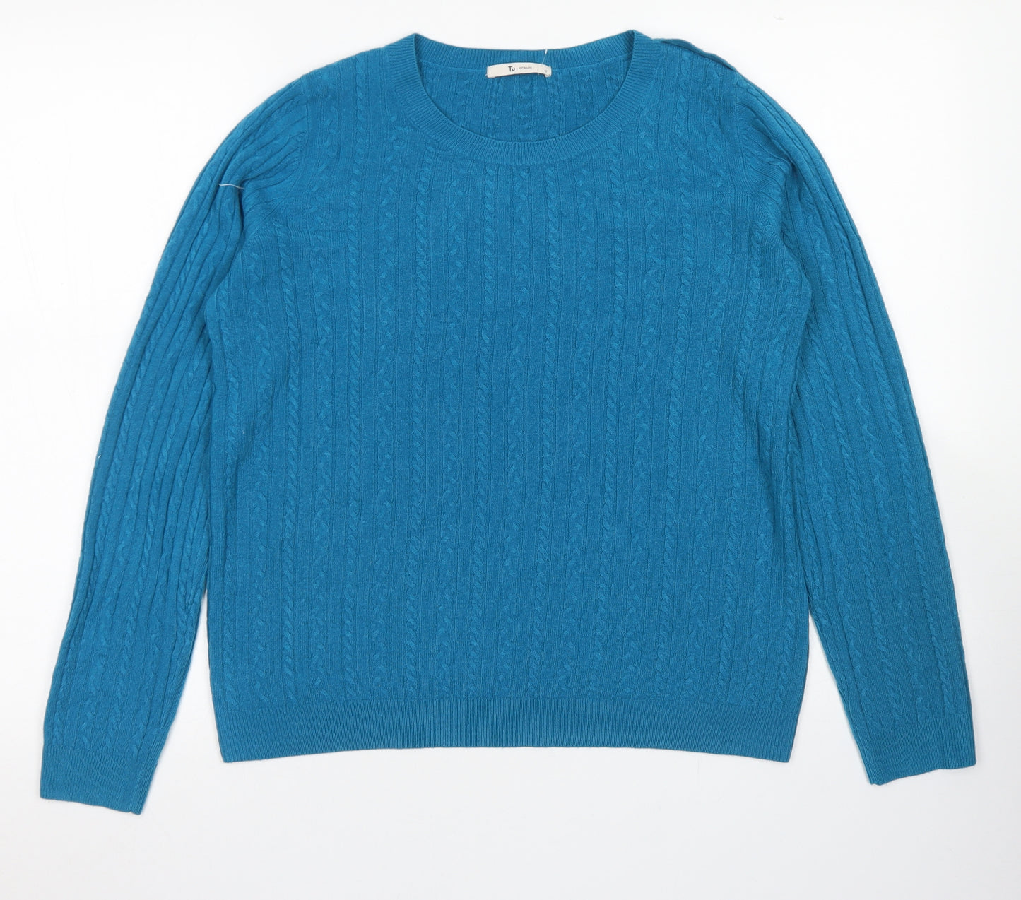 TU Womens Blue Crew Neck  Acrylic Pullover Jumper Size 12