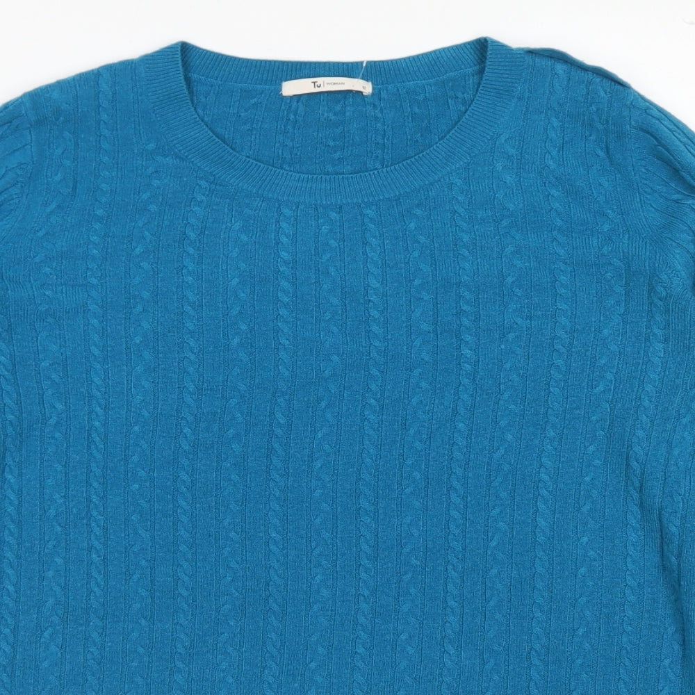 TU Womens Blue Crew Neck  Acrylic Pullover Jumper Size 12