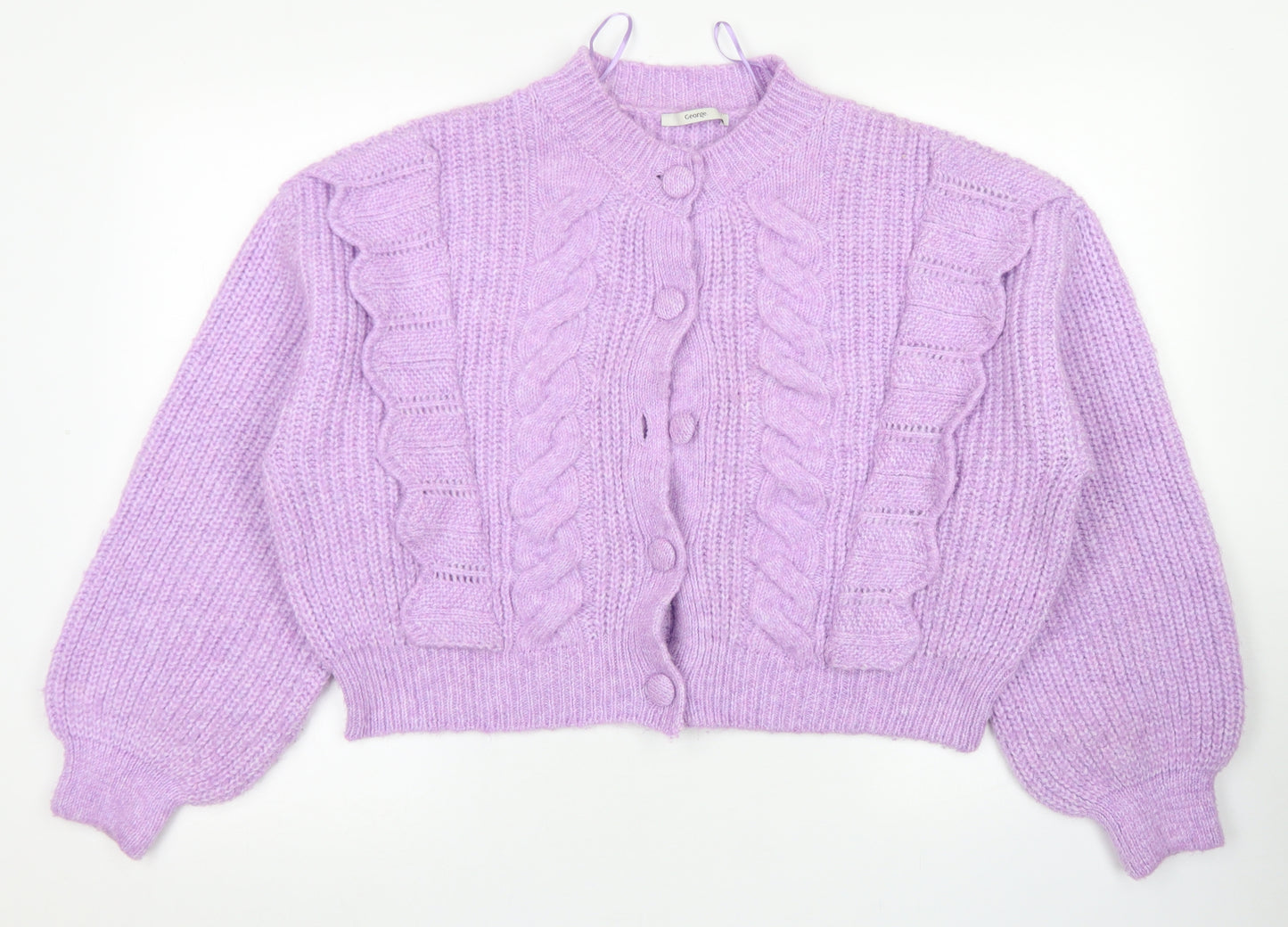 George Womens Purple Crew Neck  Acrylic Cardigan Jumper Size M