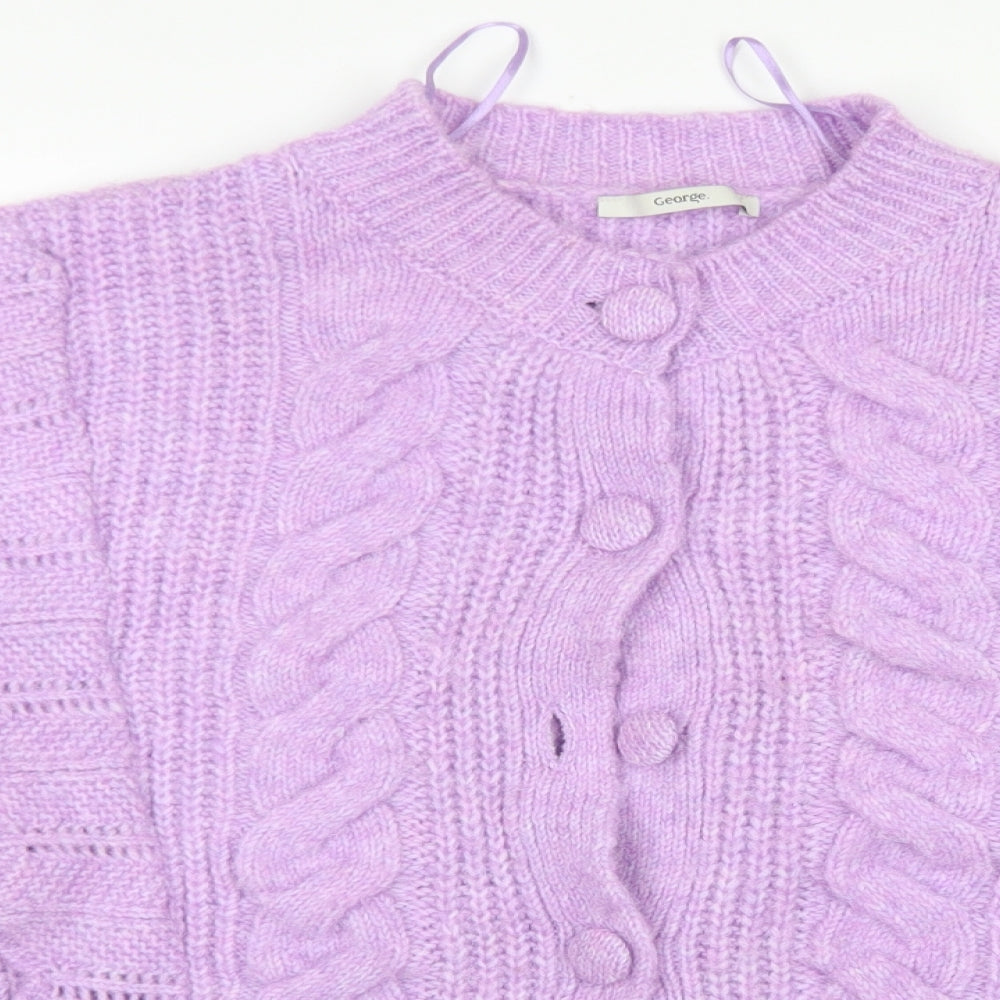 George Womens Purple Crew Neck  Acrylic Cardigan Jumper Size M