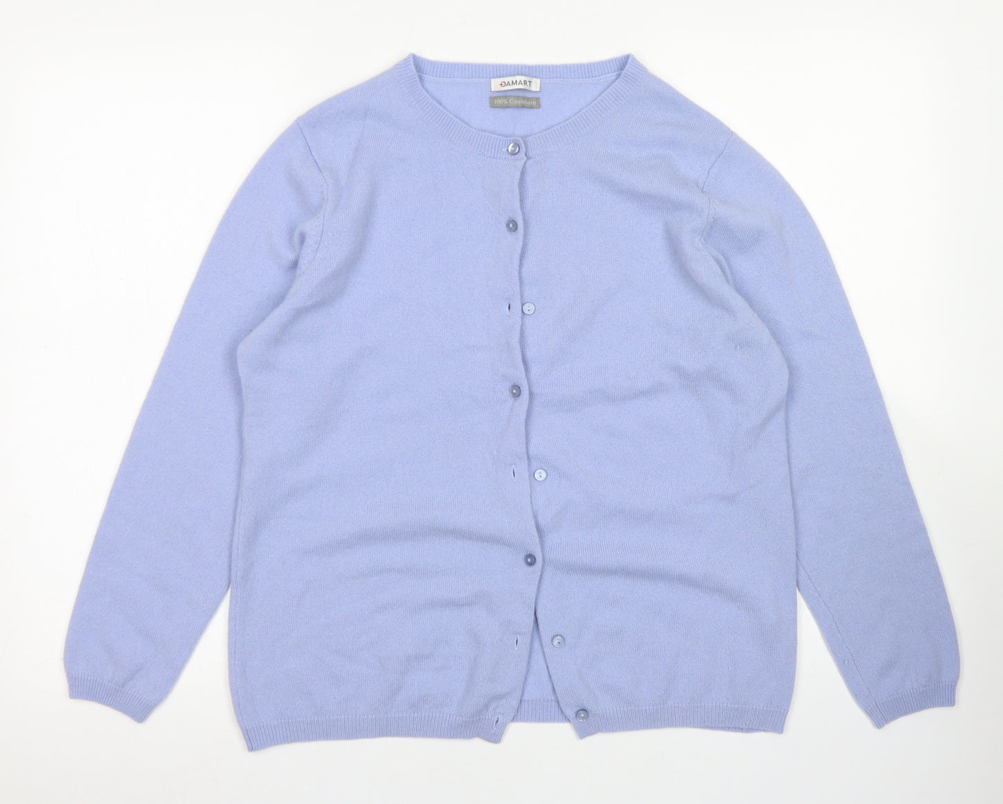 Damart Womens Blue Crew Neck  Cashmere Cardigan Jumper Size 18