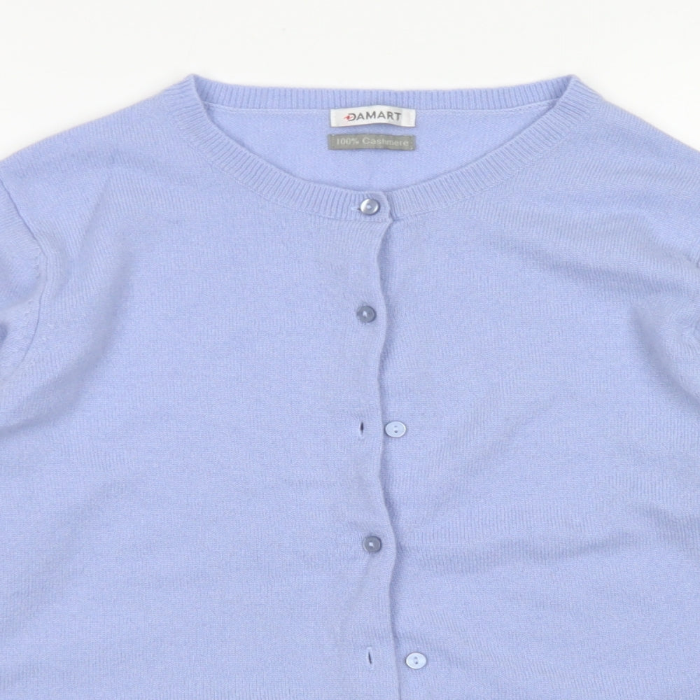 Damart Womens Blue Crew Neck  Cashmere Cardigan Jumper Size 18