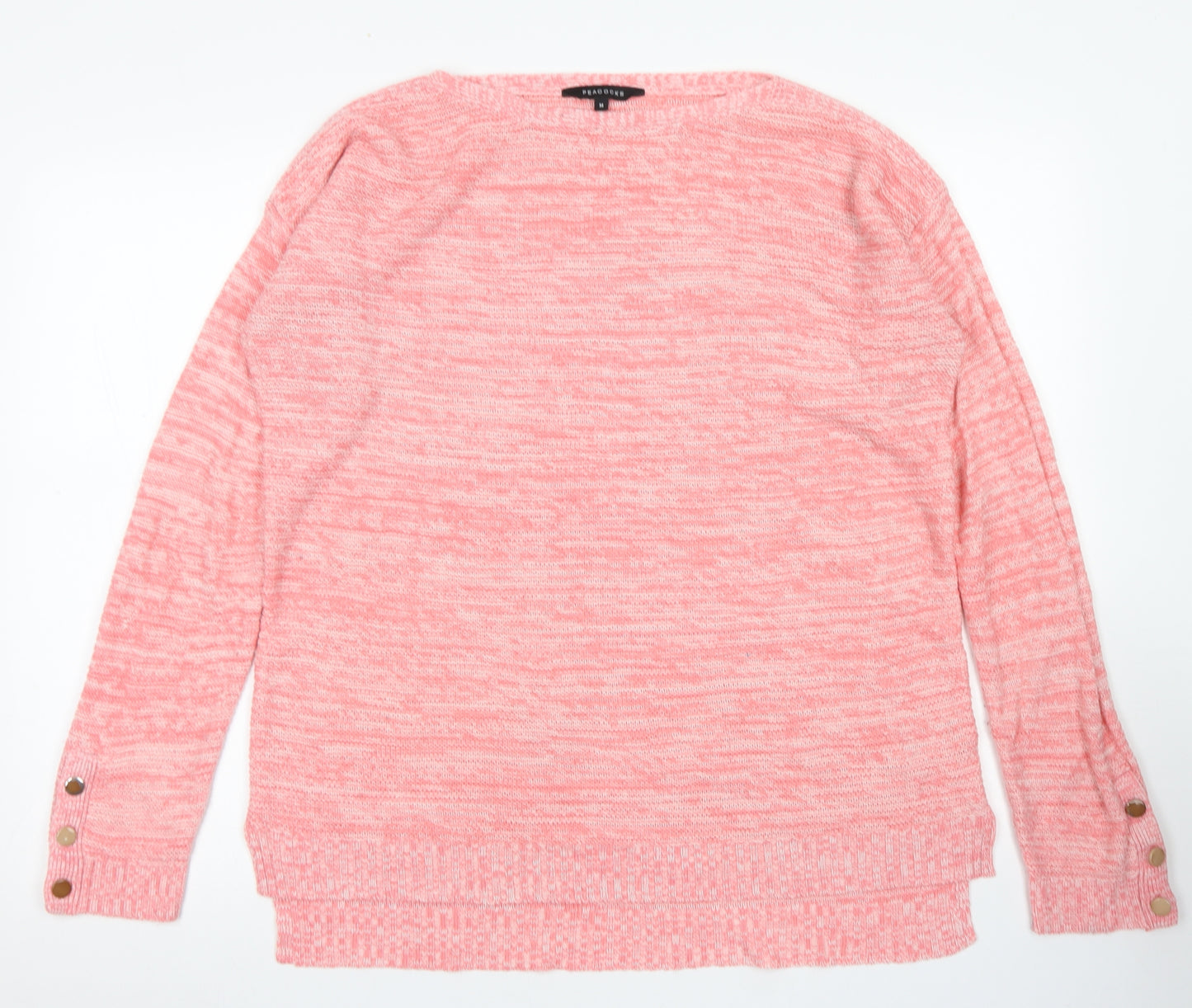 Peacocks Womens Pink Round Neck Striped Acrylic Pullover Jumper Size M