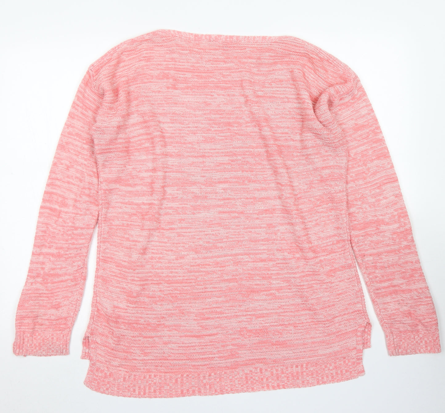 Peacocks Womens Pink Round Neck Striped Acrylic Pullover Jumper Size M