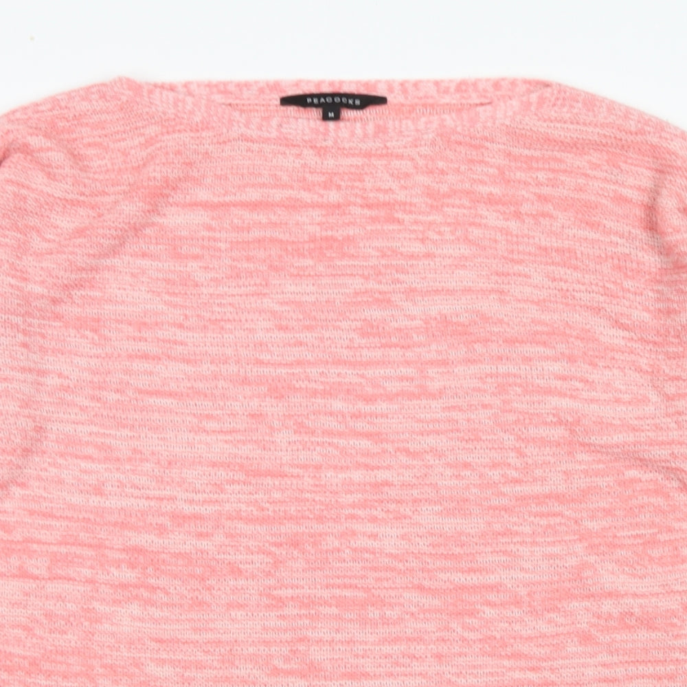 Peacocks Womens Pink Round Neck Striped Acrylic Pullover Jumper Size M