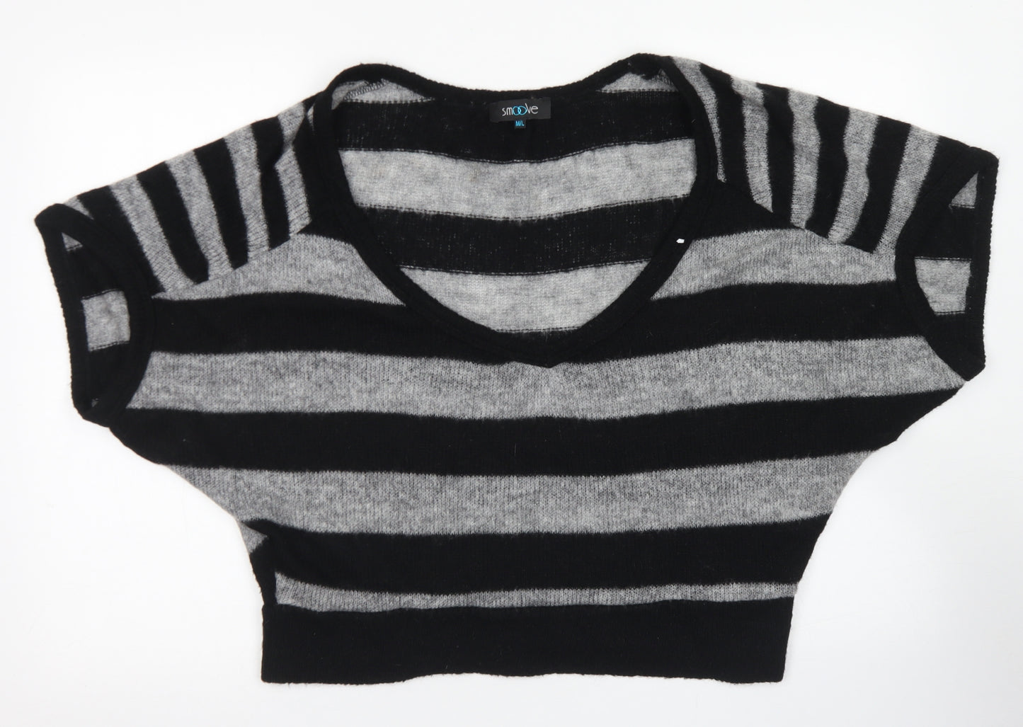 Smoove Womens Black Scoop Neck Striped Viscose Pullover Jumper Size M