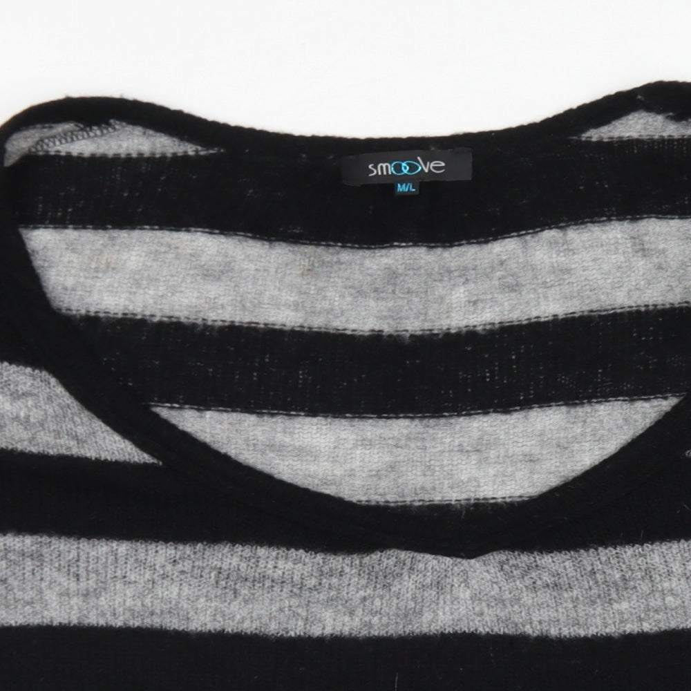 Smoove Womens Black Scoop Neck Striped Viscose Pullover Jumper Size M